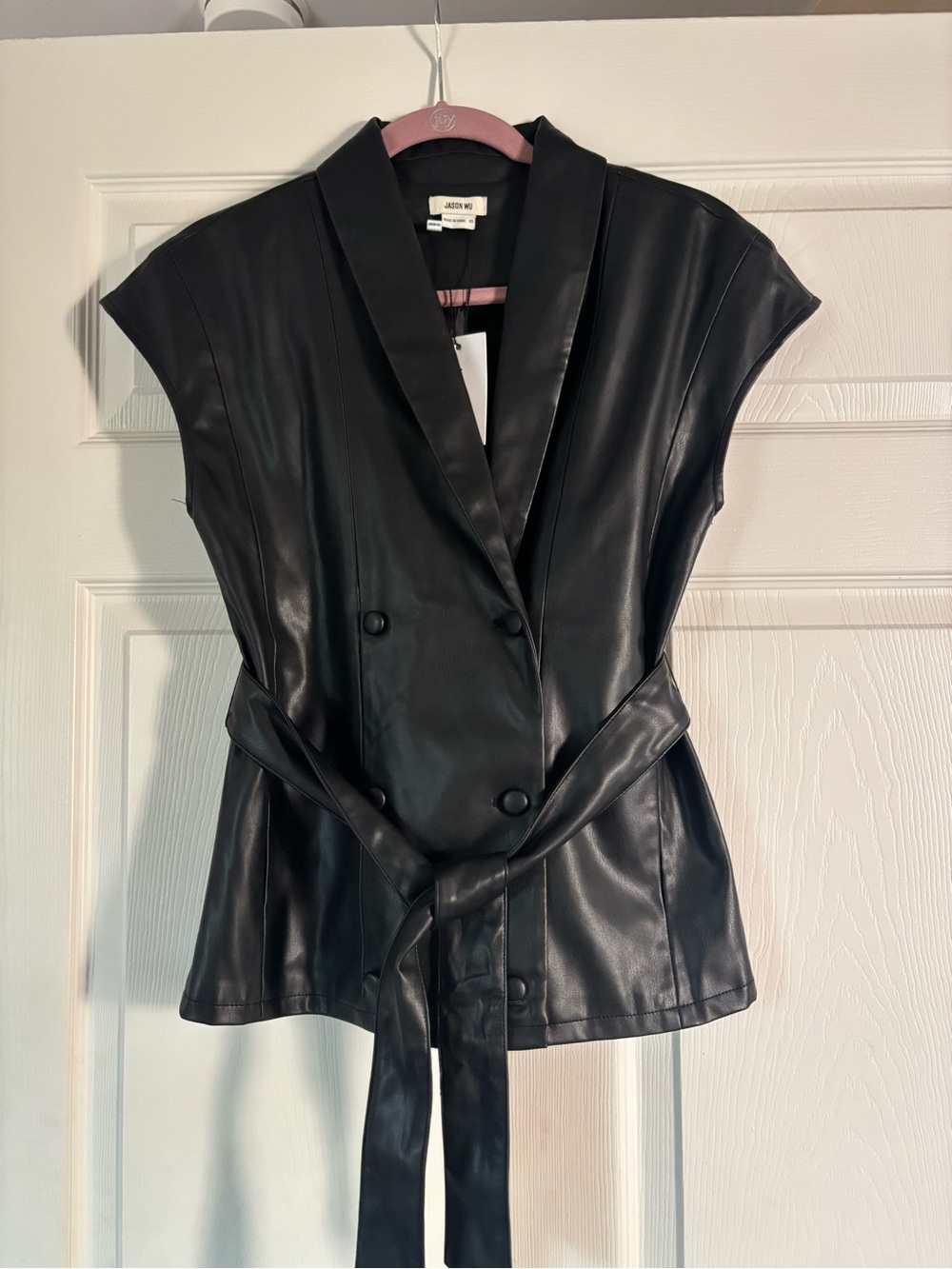 Jason Wu Black Sleeveless Leather Belted Blazer